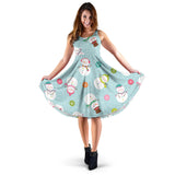 Cute Snowman Snowflake Pattern Sleeveless Midi Dress