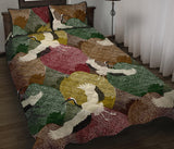 Japanese cranes flying forest dot pattern Quilt Bed Set