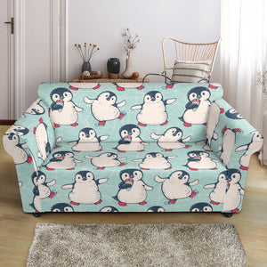 Cute Penguin Pattern Loveseat Couch Slipcover