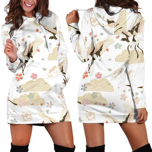 Beautiful Japanese Cranes Pattern Women'S Hoodie Dress