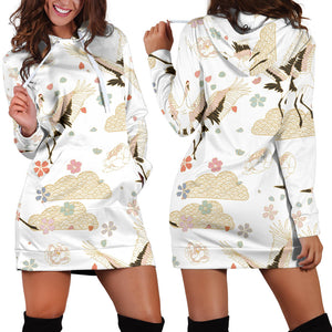 Beautiful Japanese Cranes Pattern Women'S Hoodie Dress