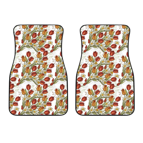 Red Tulips And Daffodils Pattern Front Car Mats
