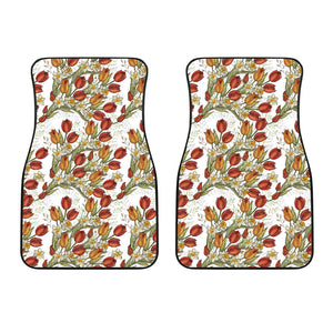 Red Tulips And Daffodils Pattern Front Car Mats
