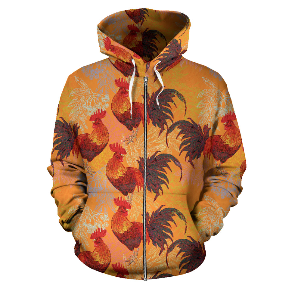 Red Rooster Chicken Cock Pattern Zip Up Hoodie