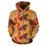 Red Rooster Chicken Cock Pattern Zip Up Hoodie