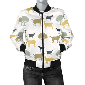Silhouettes Of Goat And Tree Pattern Women'S Bomber Jacket