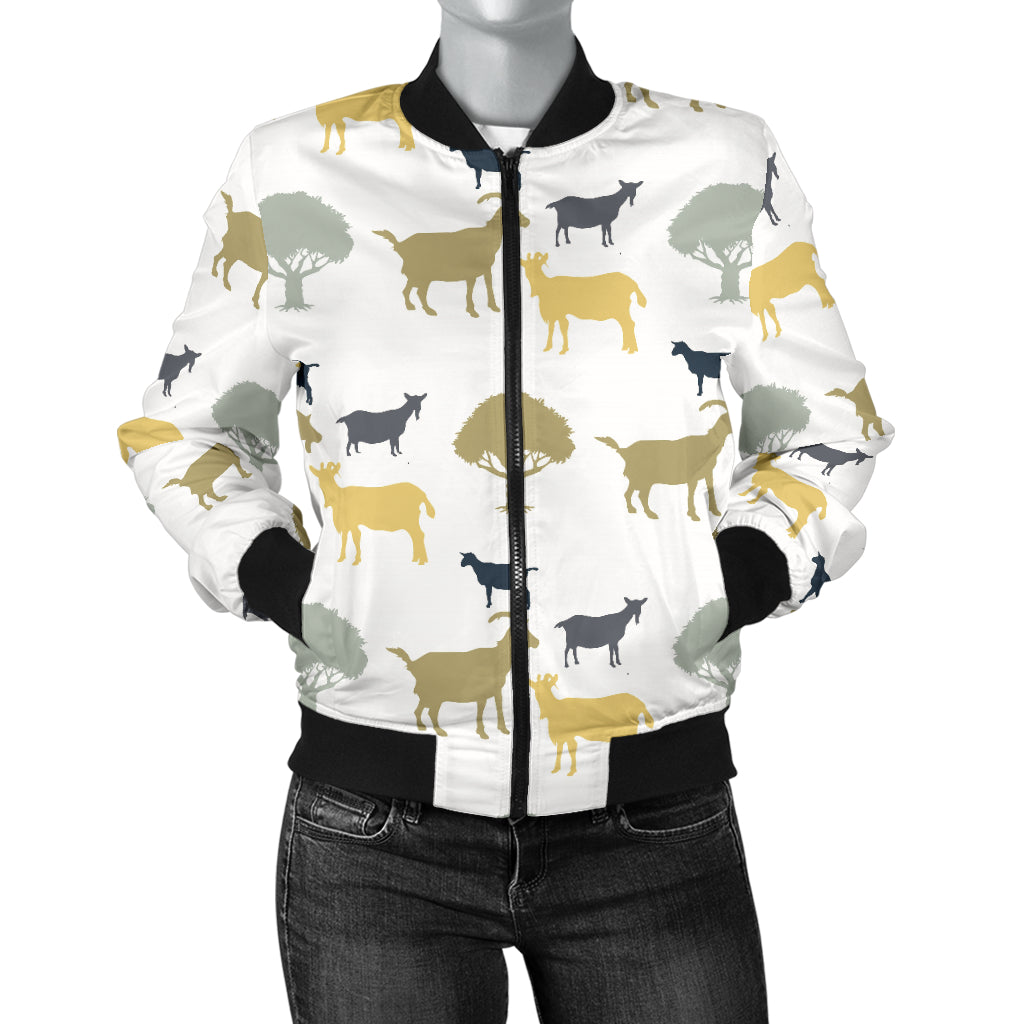 Silhouettes Of Goat And Tree Pattern Women'S Bomber Jacket