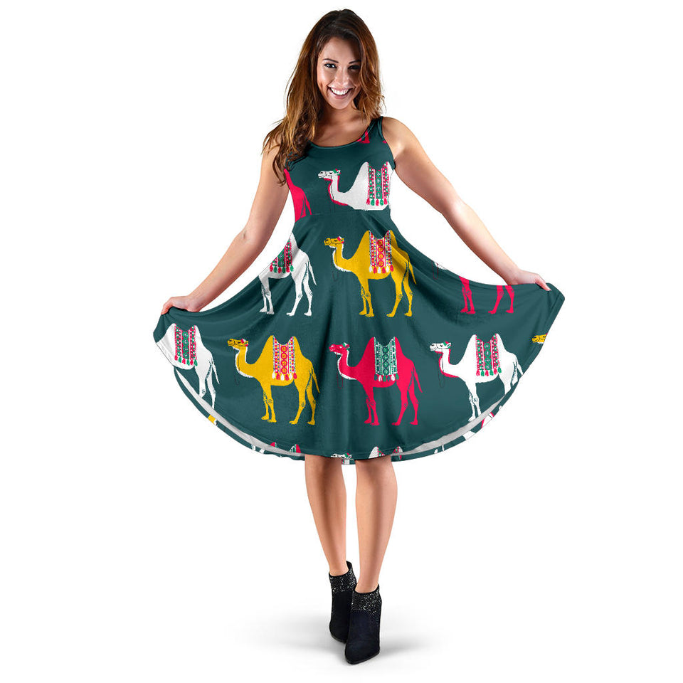 Camel Pattern Sleeveless Midi Dress