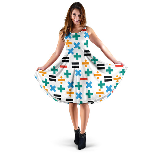 Math Pattern Print Design 05 Sleeveless Midi Dress
