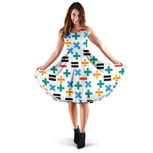 Math Pattern Print Design 05 Sleeveless Midi Dress