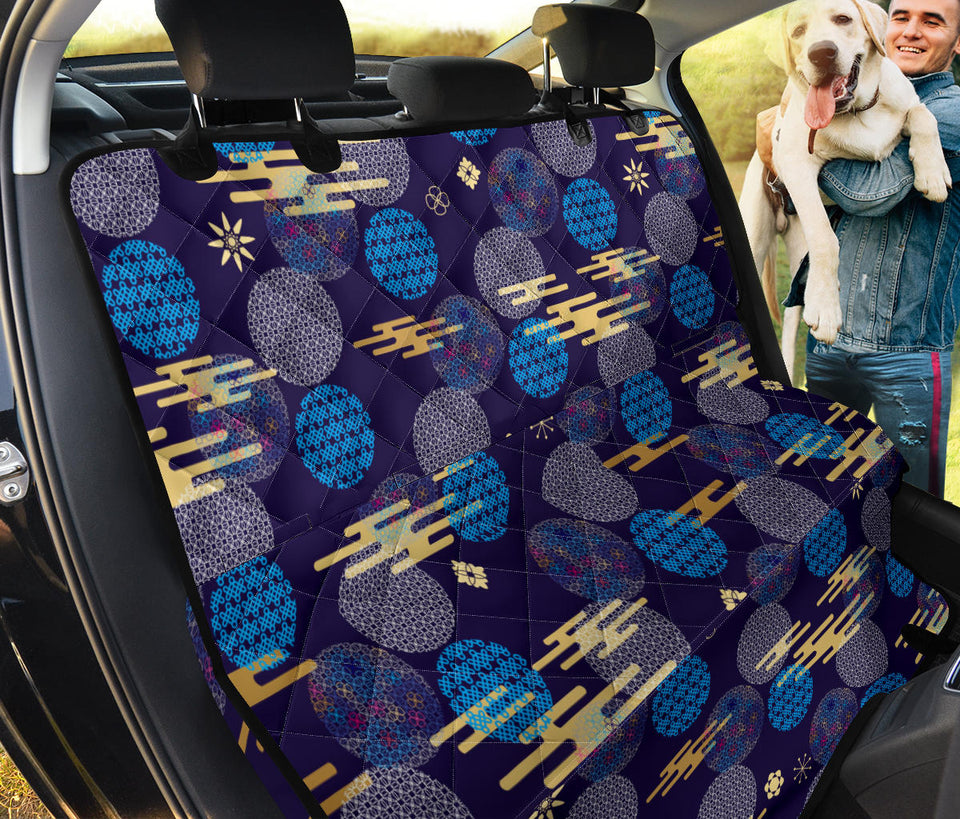 Blue Japanese Pattern Cloud Wave Flower Dog Car Seat Covers