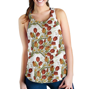 Red tulips and daffodils pattern Women Racerback Tank Top