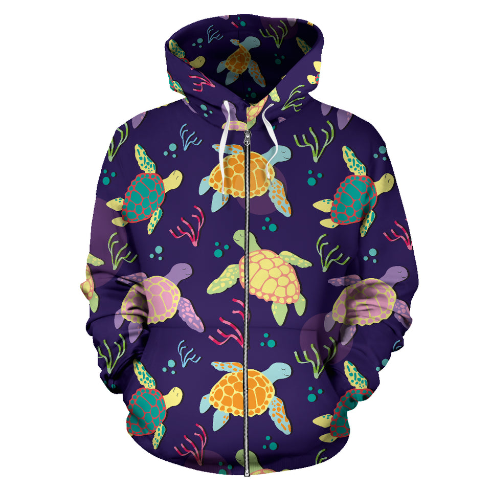 Colorful Sea Turtle Pattern Zip Up Hoodie