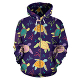 Colorful Sea Turtle Pattern Zip Up Hoodie