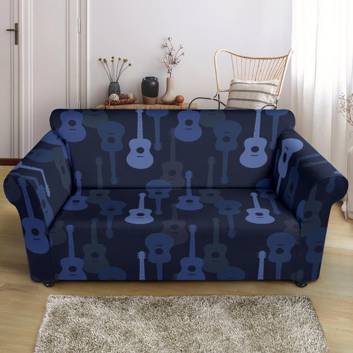 Blue Theme Guitar Pattern Loveseat Couch Slipcover