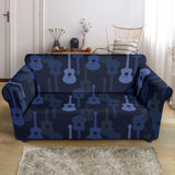 Blue Theme Guitar Pattern Loveseat Couch Slipcover