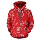 Sushi Pattern Red Background Zip Up Hoodie