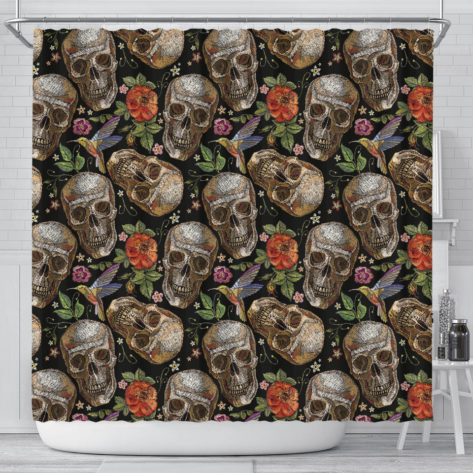 Skull Rose Humming Bird Flower Pattern Shower Curtain Fulfilled In US