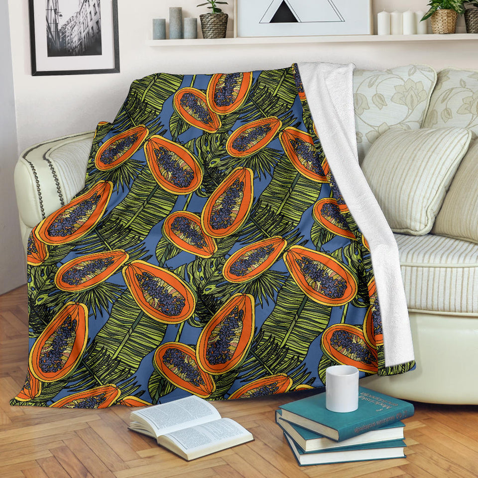 Colorful Papaya Tropical Leaves Premium Blanket
