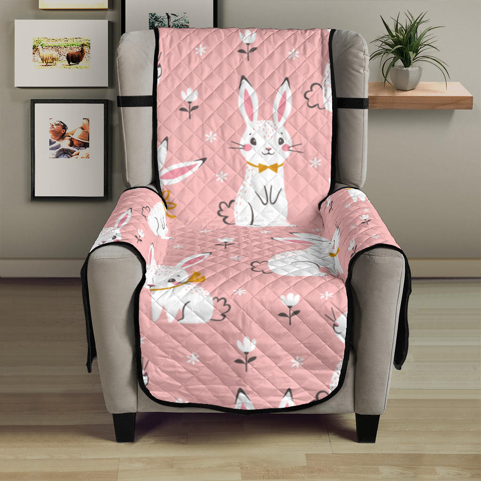 Cute white rabbit flower pink background Chair Cover Protector
