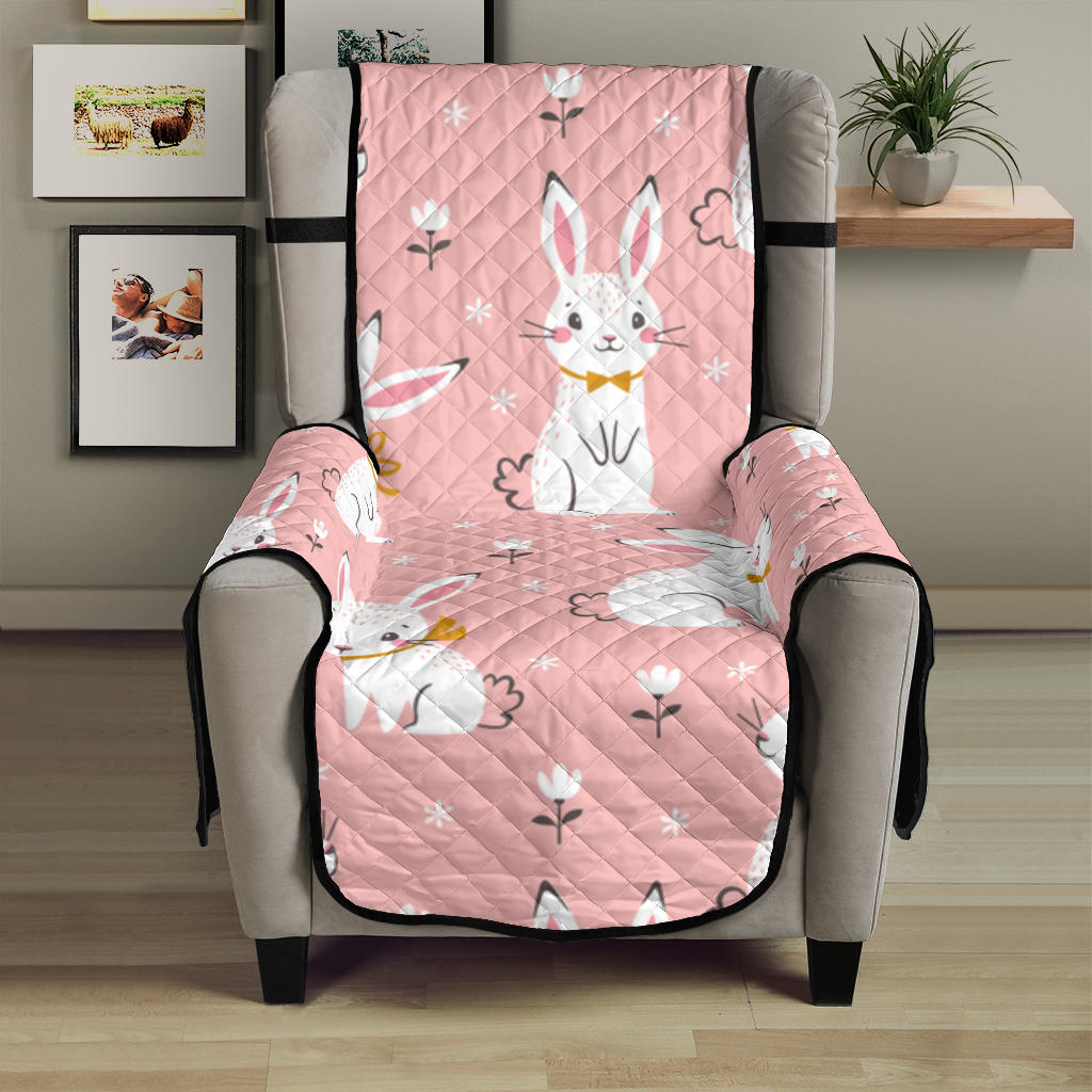 Cute white rabbit flower pink background Chair Cover Protector