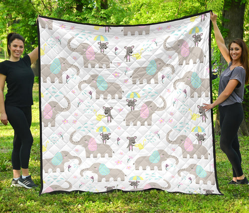 Cute Elephant Mouse Pattern Premium Quilt