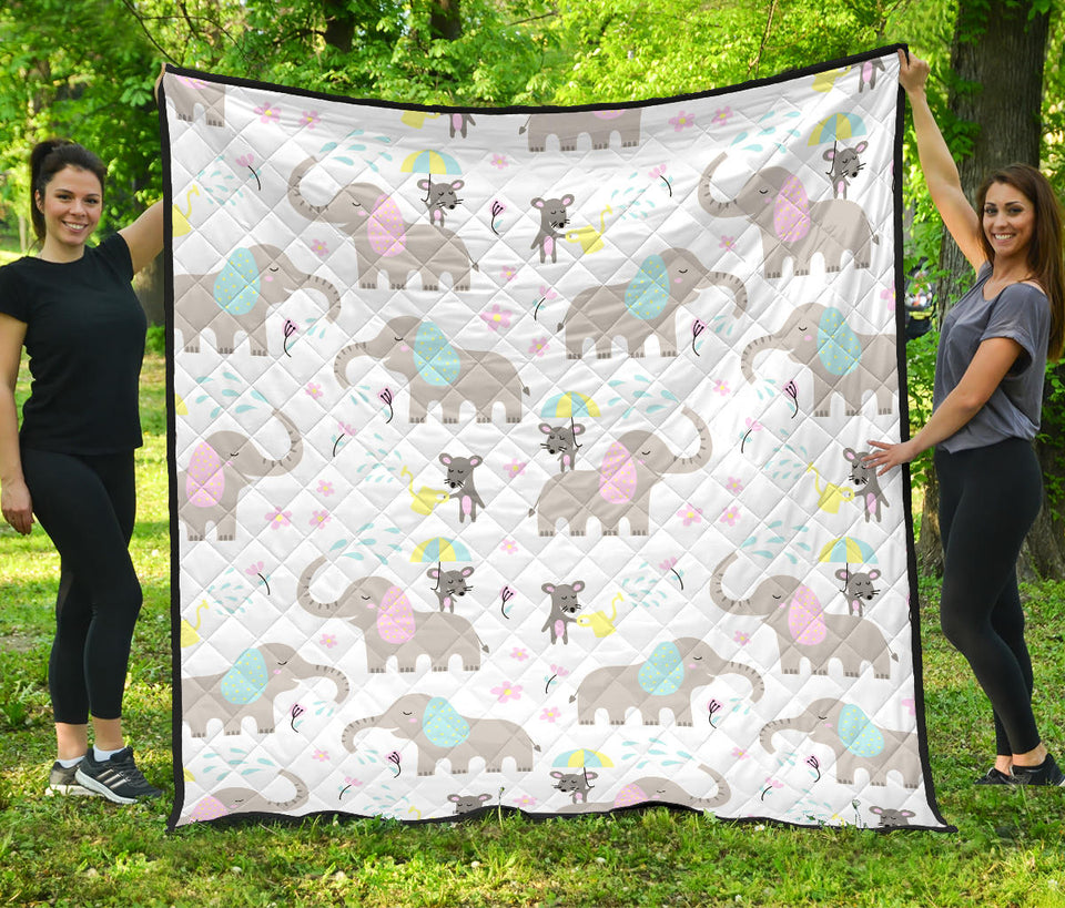 Cute Elephant Mouse Pattern Premium Quilt