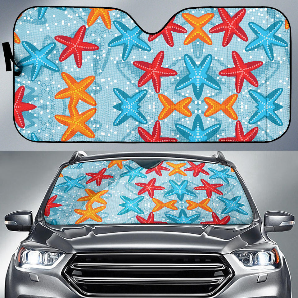 Blue Red Orange Starfish Pattern Car Sun Shade