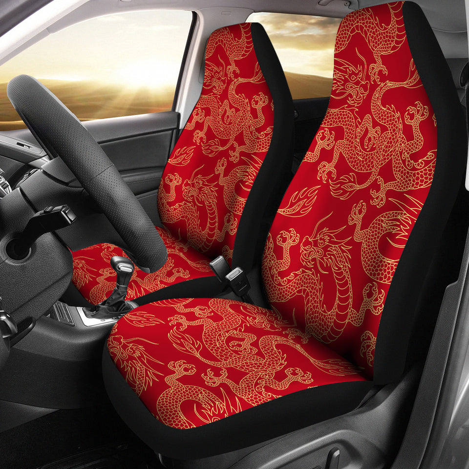 Gold Dragons Red Background Universal Fit Car Seat Covers