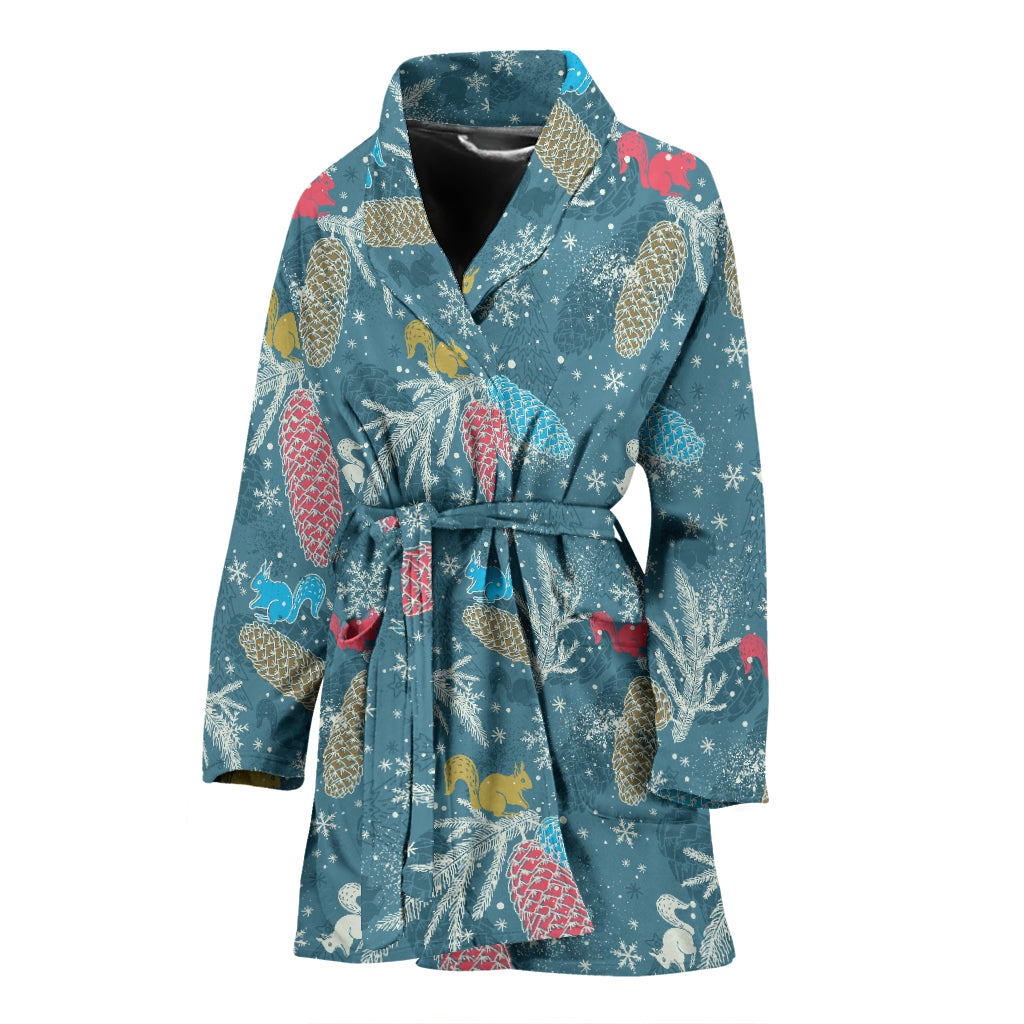 Squirrel Pattern Print Design 01 Women's Bathrobe