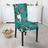 Boston Terrier Beautiful Flower Pattern Dining Chair Slipcover