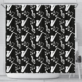 Saxophone Music Notes Treble Clef Black White Theme Shower Curtain Fulfilled In US