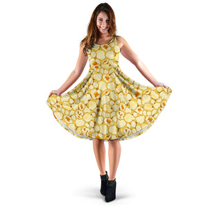 Popcorn Pattern Print Design 04 Sleeveless Midi Dress