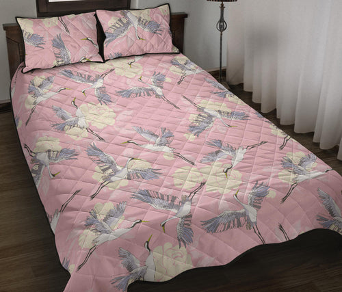 Japanese crane rose pattern Quilt Bed Set