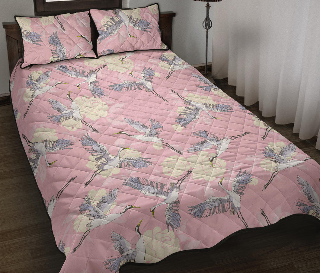 Japanese crane rose pattern Quilt Bed Set