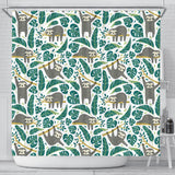 Cute Sloths Tropical Palm Leaves White Background Shower Curtain Fulfilled In US