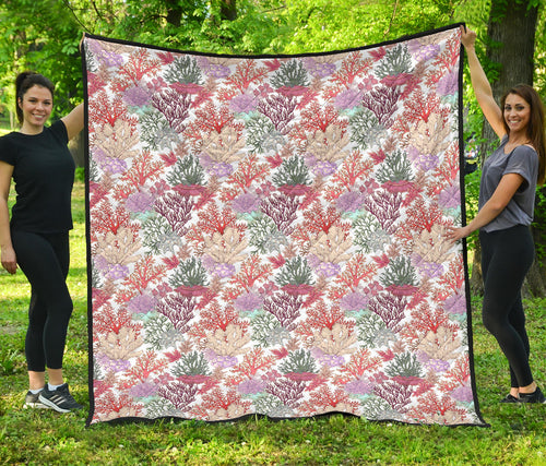 Coral Reef Pattern Print Design 03 Premium Quilt