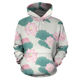 Pink Lotus Waterlily Leaves Pattern Men Women Pullover Hoodie