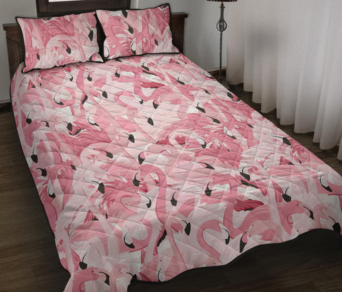 Pink flamingos pattern background Quilt Bed Set
