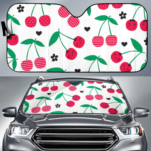 Cherry Pattern White Background Car Sun Shade