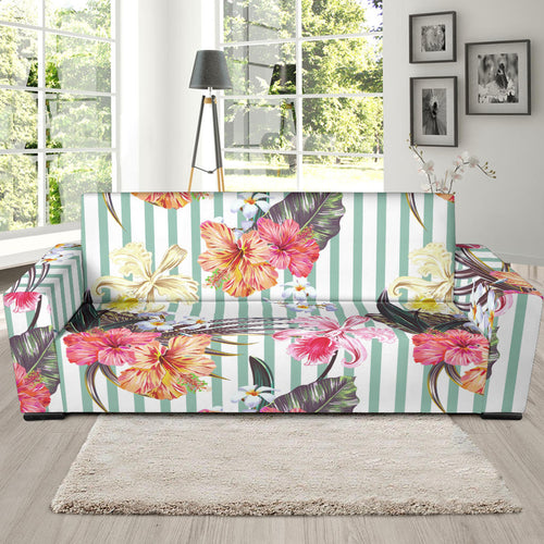 Colorful Orchid Flower Pattern Sofa Slipcover
