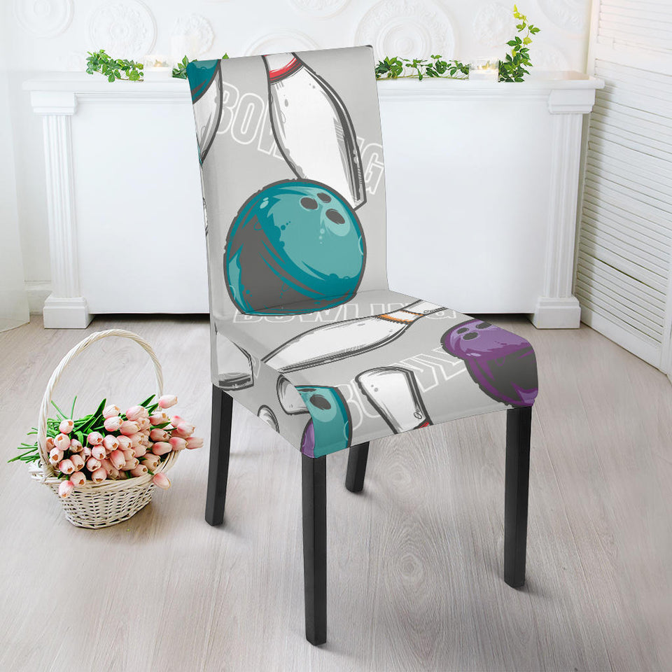 Bowling Ball And Pin Gray Background Dining Chair Slipcover