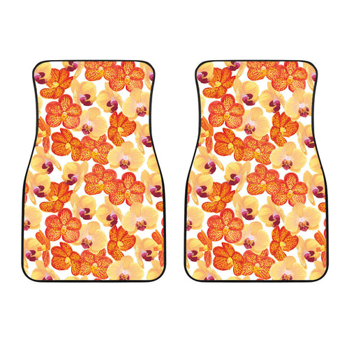 Orange Yellow Orchid Flower Pattern Background Front Car Mats