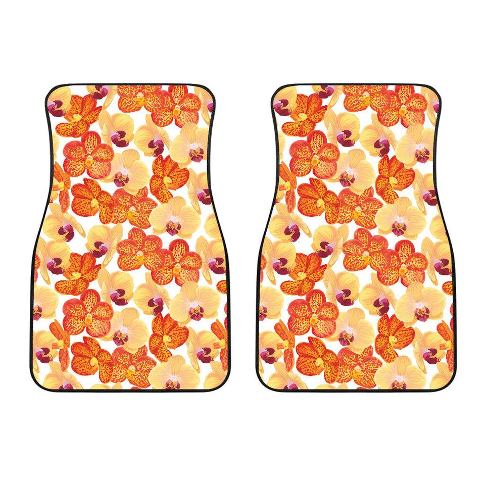Orange Yellow Orchid Flower Pattern Background Front Car Mats