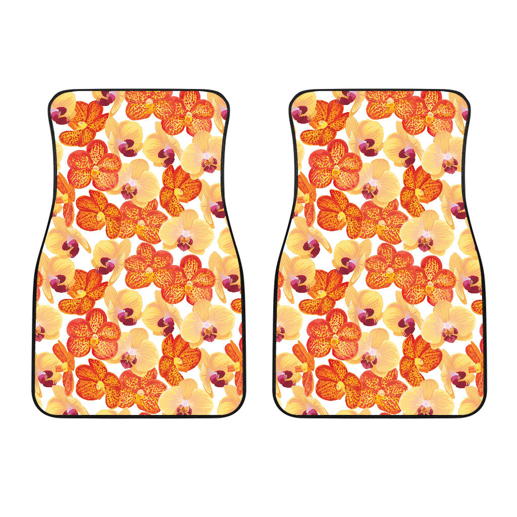 Orange Yellow Orchid Flower Pattern Background Front Car Mats