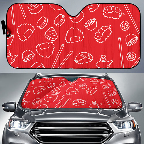 Sushi Pattern Red Background Car Sun Shade