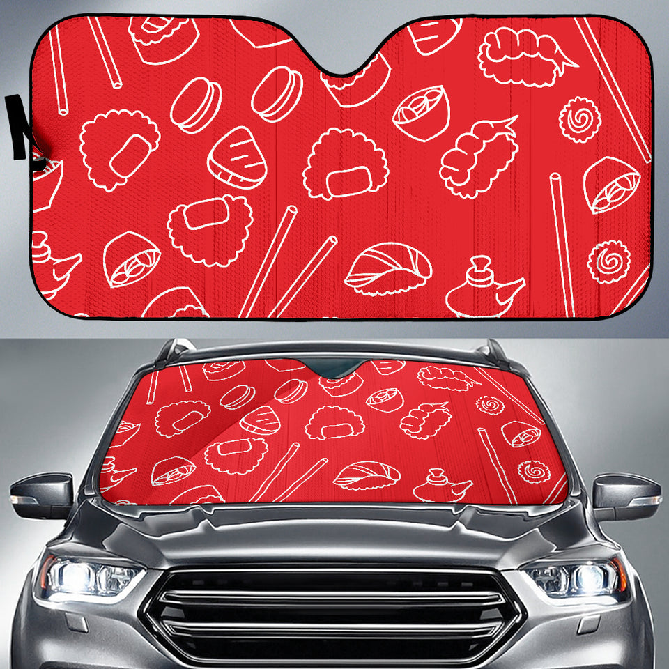 Sushi Pattern Red Background Car Sun Shade