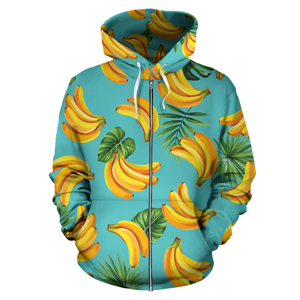 Banana Palm Leaves Pattern Background Zip Up Hoodie