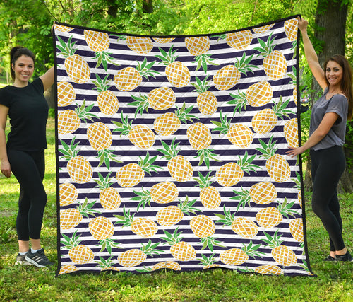 Pineapples Pattern Striped Background Premium Quilt