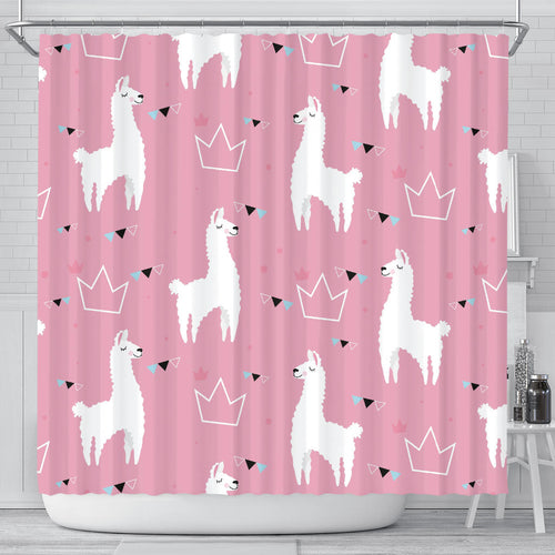 Llama Alpaca Pink Background Shower Curtain Fulfilled In US